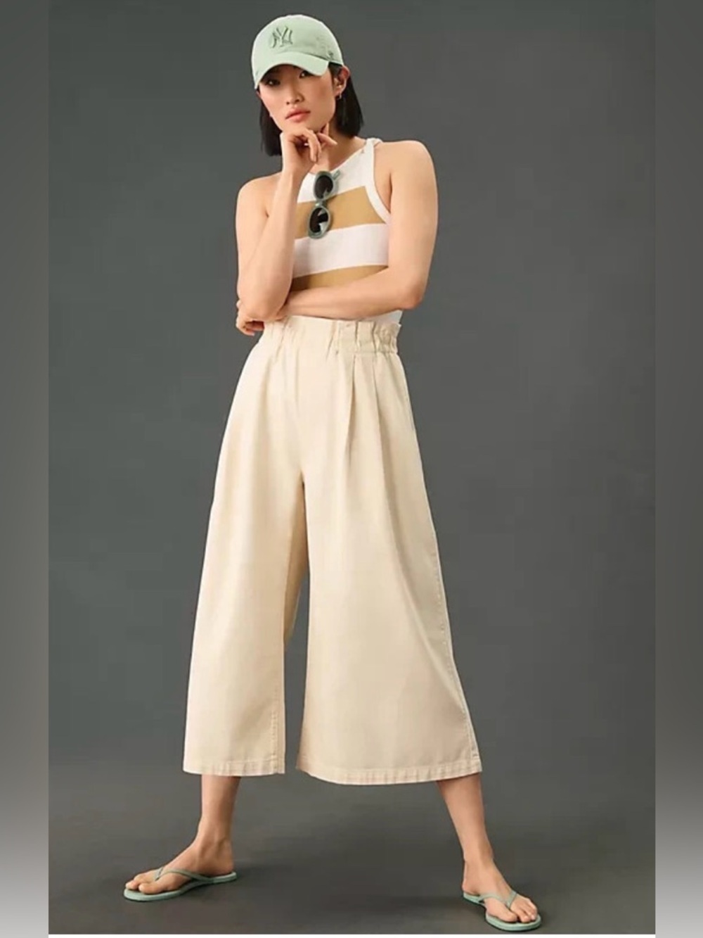 Anthropologie Pilcro Cream High-Rise Cropped Paperbag Jeans Pants Sz S Petite